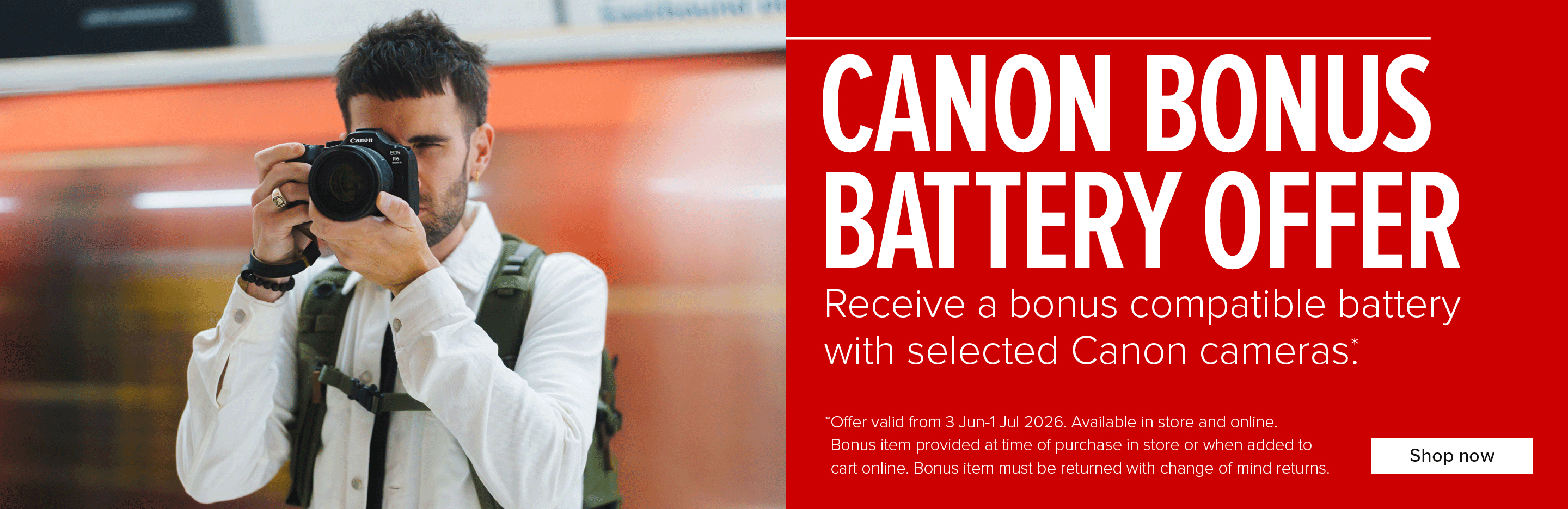 Banner for Canon Bonus Battery Offer