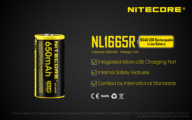 1019880.jpg - Nitecore NL1665R 650mAh Micro-USB rechargeable 16340 Li-ion Battery - Thumbnail