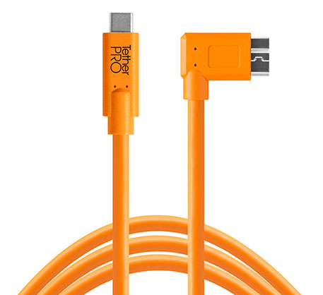 TetherPro USB-C to 3.0 Micro-B Right Angle, 15 feet (4.6m) Orange