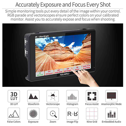 1019591_D.jpg - Feelworld LUT6 2600NITS HDR 3D LUT Touch Screen Monitor with Waveform 4K HDMI