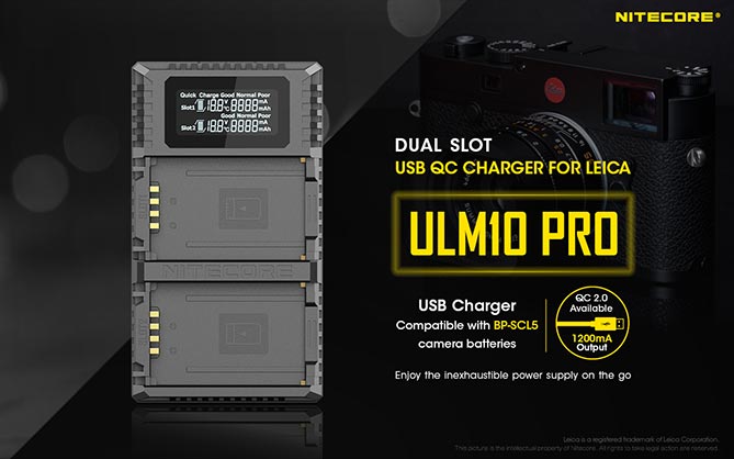 Nitecore ULM10 Pro Battery Charger for Leica BP-SCL5 - Best Available Image