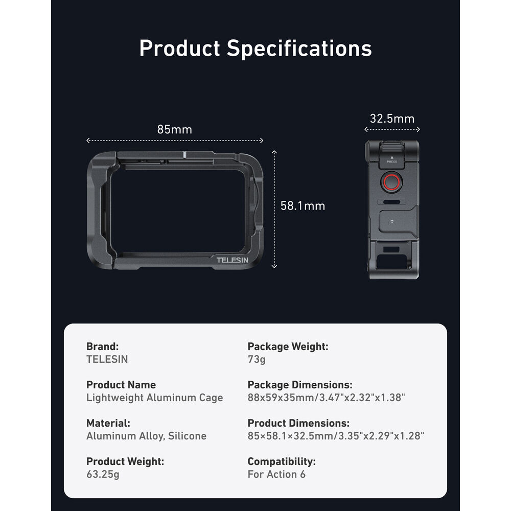 1026122_E.jpg - Telesin Lightweight Aluminium Cage for DJI OSMO Action 6 - Image 5