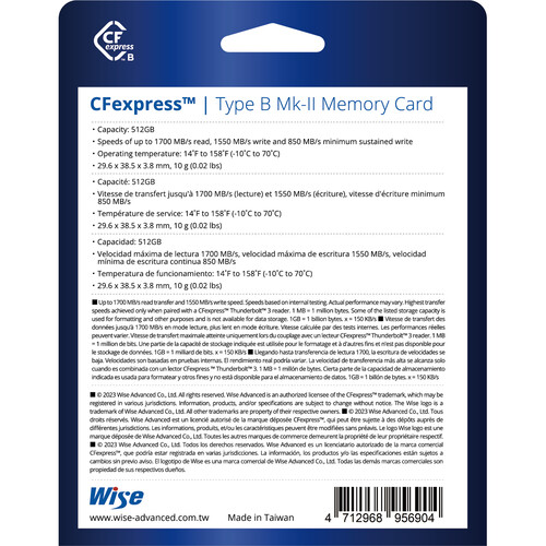 1022443_B.jpg - Wise 512GB CFX-B Series Mark II CFexpress Type B Memory Card