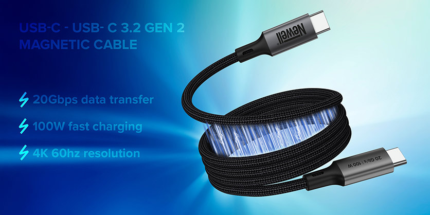 Newell USB-C to USB-C 3.2 Gen 2 magnetic cable 1 m Graphite 20 Gb/S 100W - Best Available Image