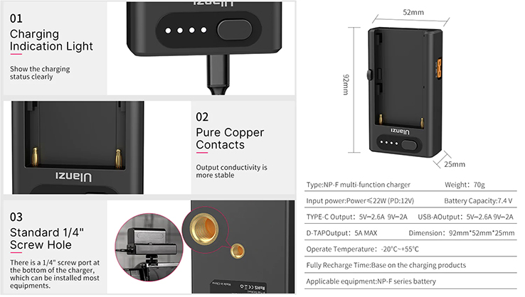 1020214_D.jpg - Ulanzi NP-F01 Battery Charger for F750 F550 F960 F970 - Image 4