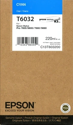 Epson 7800/9800 K3 Ultra-Chrome Pigment Ink Cyan (220ml) - Best Available Image
