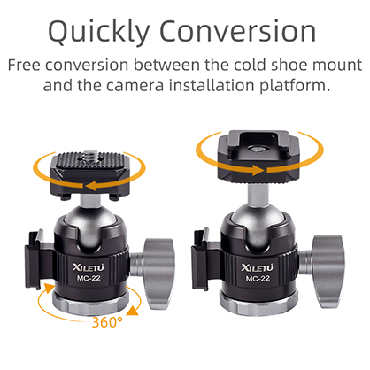 1019155_C.jpg - XILETU MC-22 Mini Ballhead with Double Cold Shoe - Image 3
