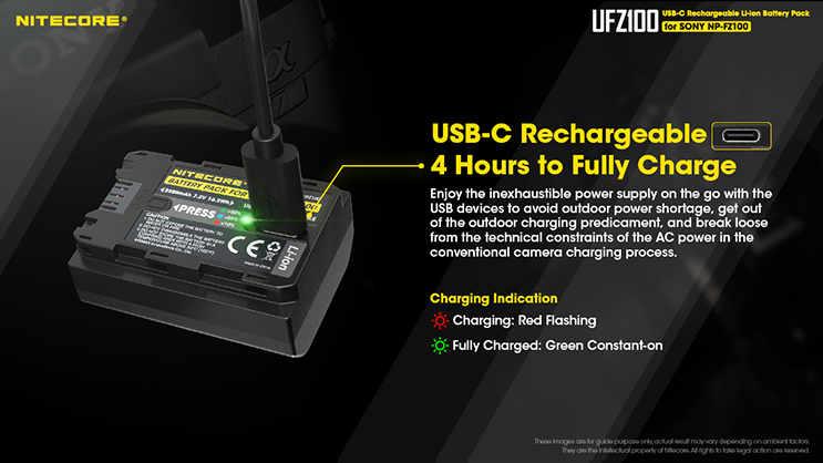 1019455_A.jpg - Nitecore UFZ100 USB Camera battery for Sony NP-FZ100