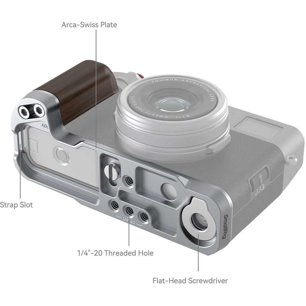 1024067_B.jpg - SmallRig Wooden L-Shaped Grip for FUJIFILM X100VI / X100V (Silver) 4804 - Image 2