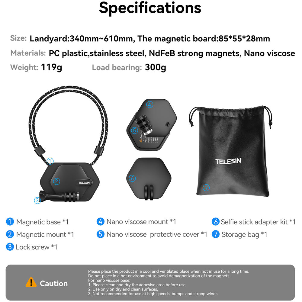1026127_F.jpg - Telesin Magnetic Action Camera Neck Mount with Nano Sticker Kit - Image 6