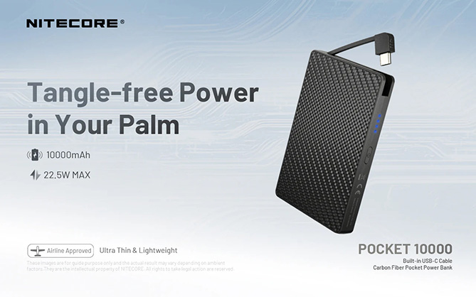 Nitecore Pocket 10000 USB-C Power Bank with Built-In Cable - Best Available Image