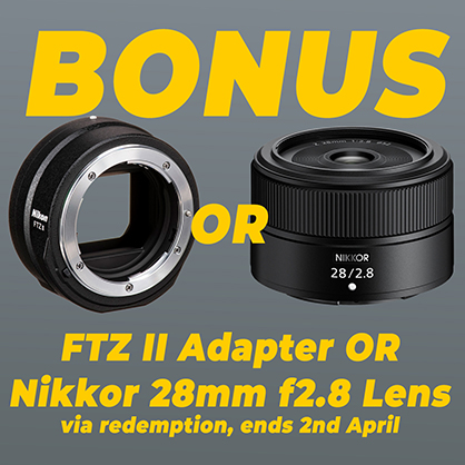 Bonus FTZ II Adapter or Nikkor 28mm f2.8 Lens for Nikon Z Full Frame