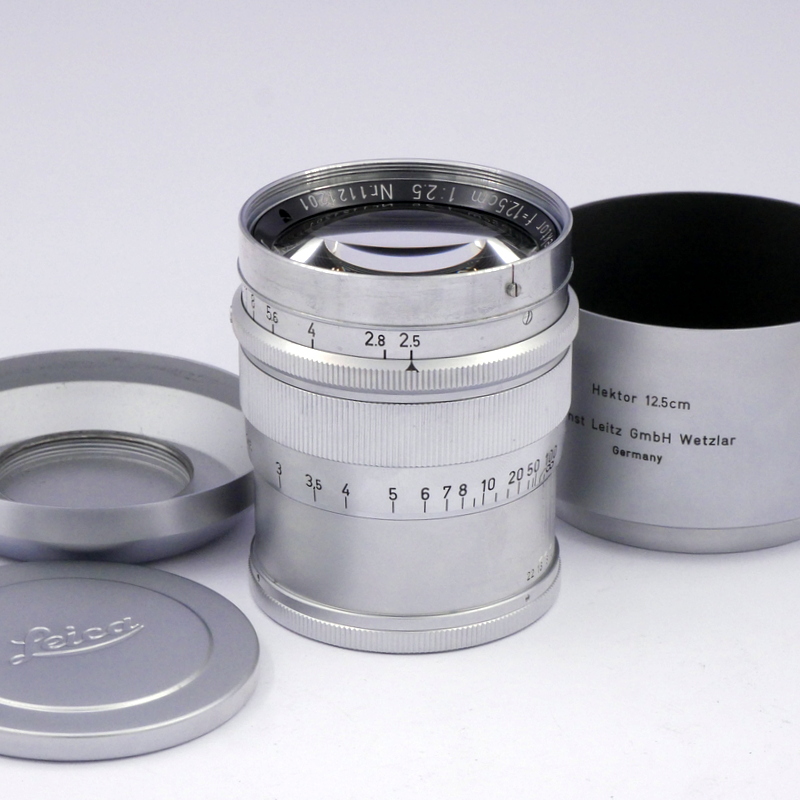 Leitz MF 12.5cm F/2.5 Hektor Lens with Hood and Caps - Best Available Image